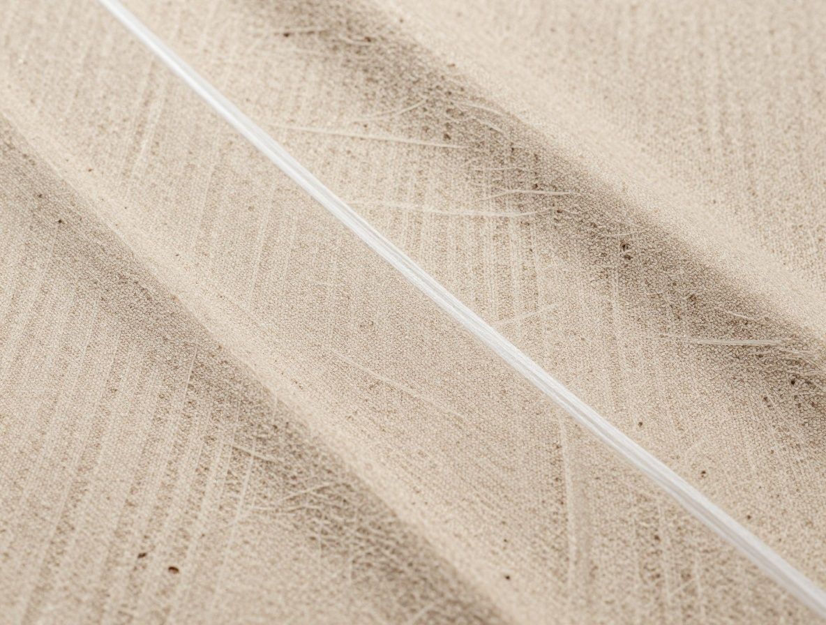 Makrofotografi av kollagenliknande fibrös struktur med mjuk beige och vit ton, abstrakt textur som påminner om bindvävens nätstruktur